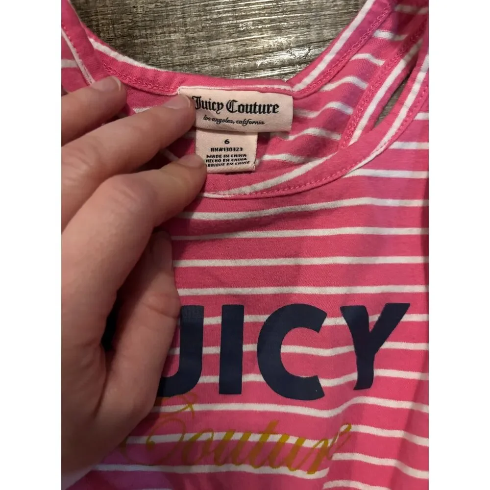 Girls Juicy Couture Tank Top Size 6 Pink White Striped Logo Tie‎ Front
